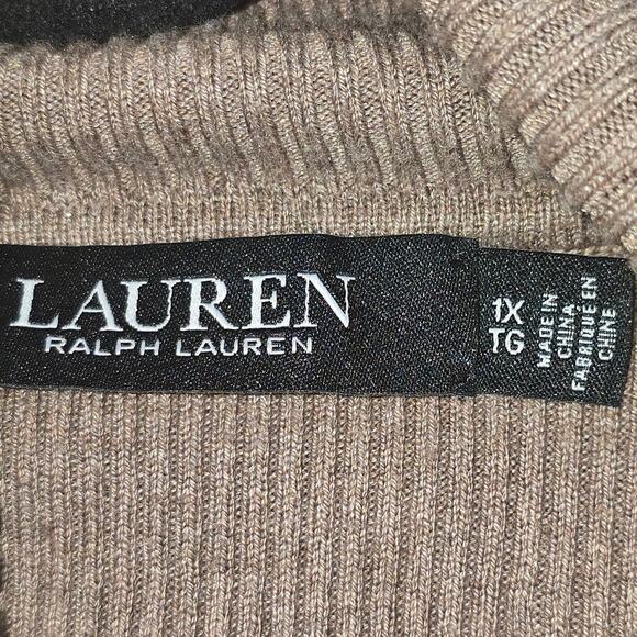 Ralph Lauren Black Label Sweater Womens 1X Ribbed Knit Turtleneck Leather Trim - Picture 4 of 11